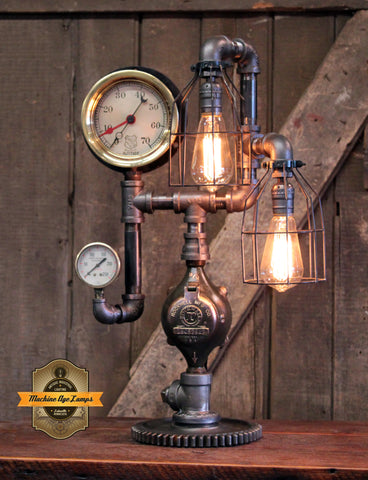 Steampunk Industrial Machine Age Lamp / Steam Gauge / Gear / Steam Gauge / Lamp #4481