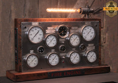 Steampunk Industrial / Antique Fire Truck Panel  / Table Lamp / Fireman / Farm / #4610
