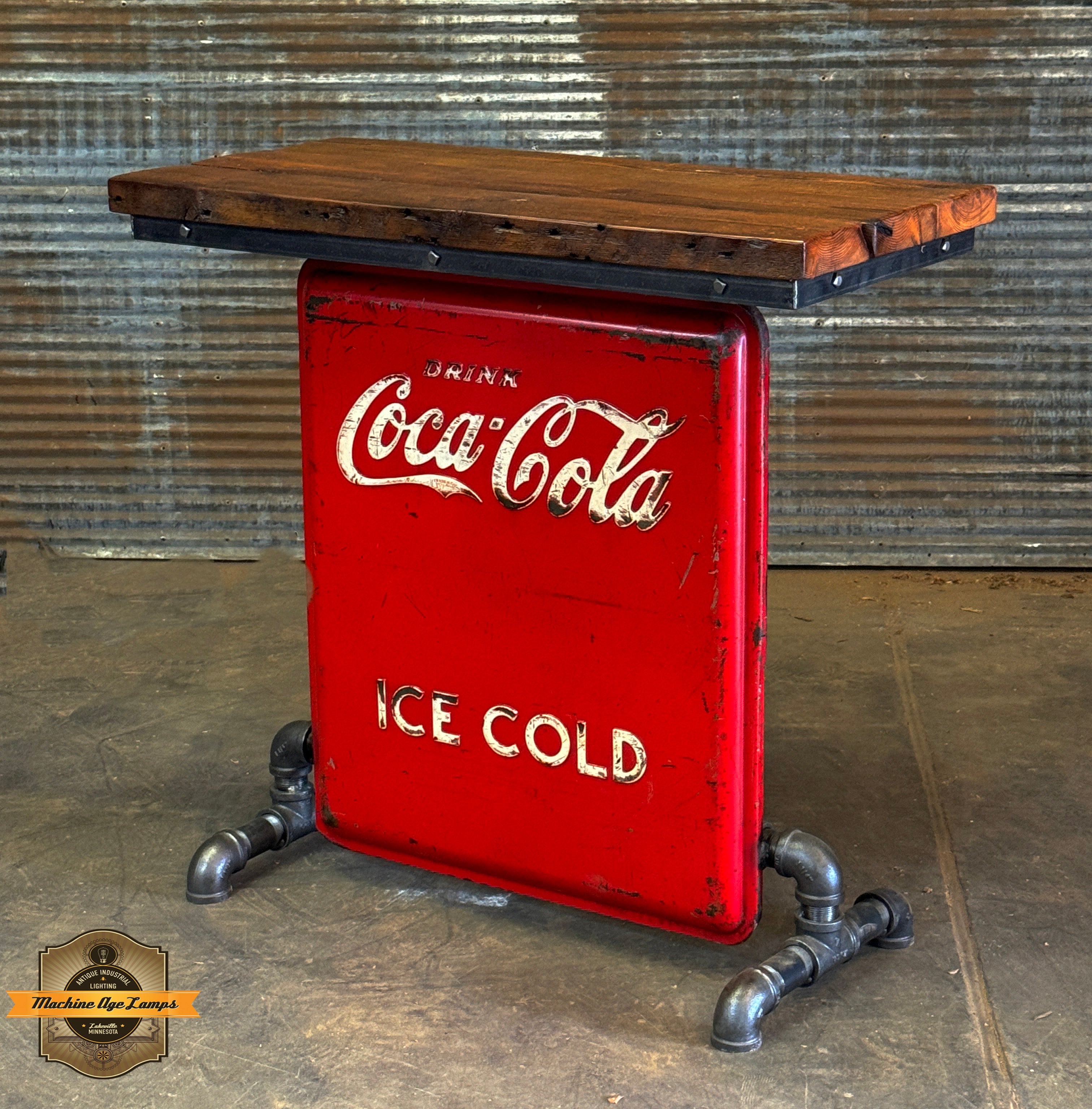 Steampunk Industrial / Antique 1940's Coke / Barn Wood / table #6005