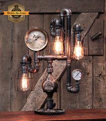 Steampunk Industrial / Steam Gauge Lamp  / 6" Steam Gauge / Decatur / NY / Gear  /  Lamp #4508