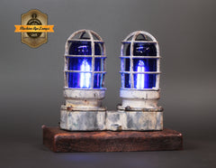 Steampunk Industrial Lamp / Antique Explosion Proof Light / Blue / Gear / Lamp #4707