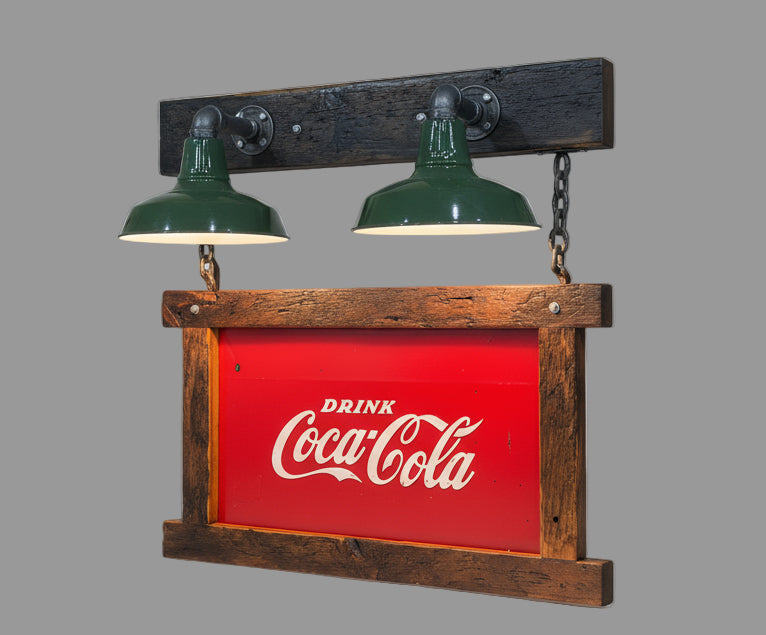 Steampunk Industrial Wall Sconce / Antique Coke Cola Sign  / Lamp #4691