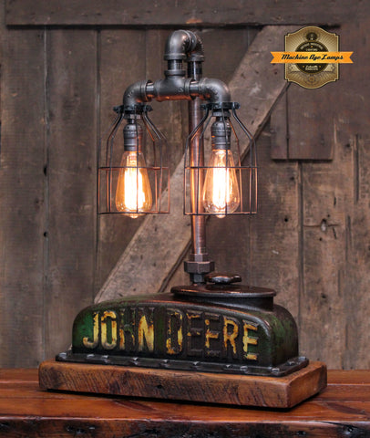 Steampunk Industrial / Antique John Deere Radiator Top / Lamp / Barnwood / Lamp #4383
