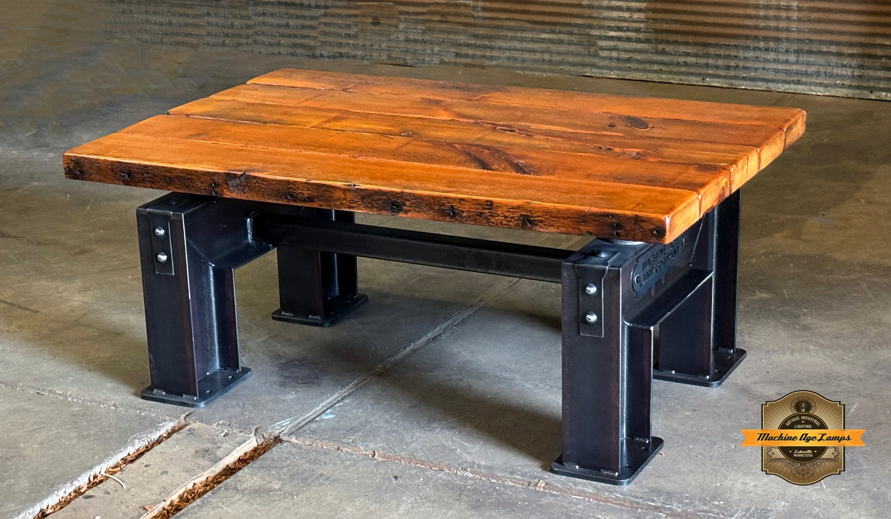 Steampunk Industrial / Clasic Iron I Beam  / Barnwood Top  / Table model #4281 Ser #001