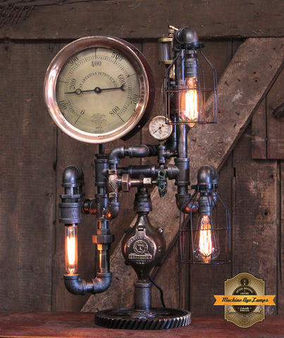 Steampunk Industrial / Steam Gauge Lamp / Boston / Pan Skelly Gasoline Boiler Gauge / Lamp #4509