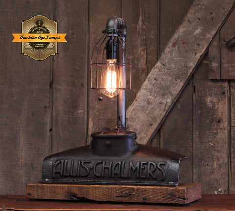 Steampunk Industrial / Allis Chalmers Tractor Radiator / Farm / Barnwood Base Lamp Light #4459