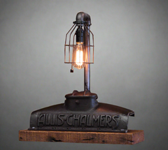 Steampunk Industrial / Allis Chalmers Tractor Radiator / Farm / Barnwood Base Lamp Light #4459