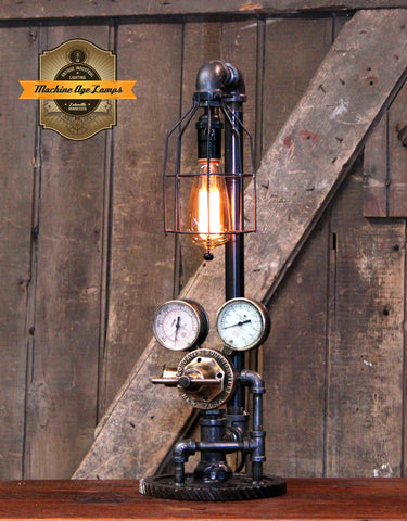 Steampunk Industrial Lamp / Antique Welding Regulator / Gear / New York / Lamp #4511