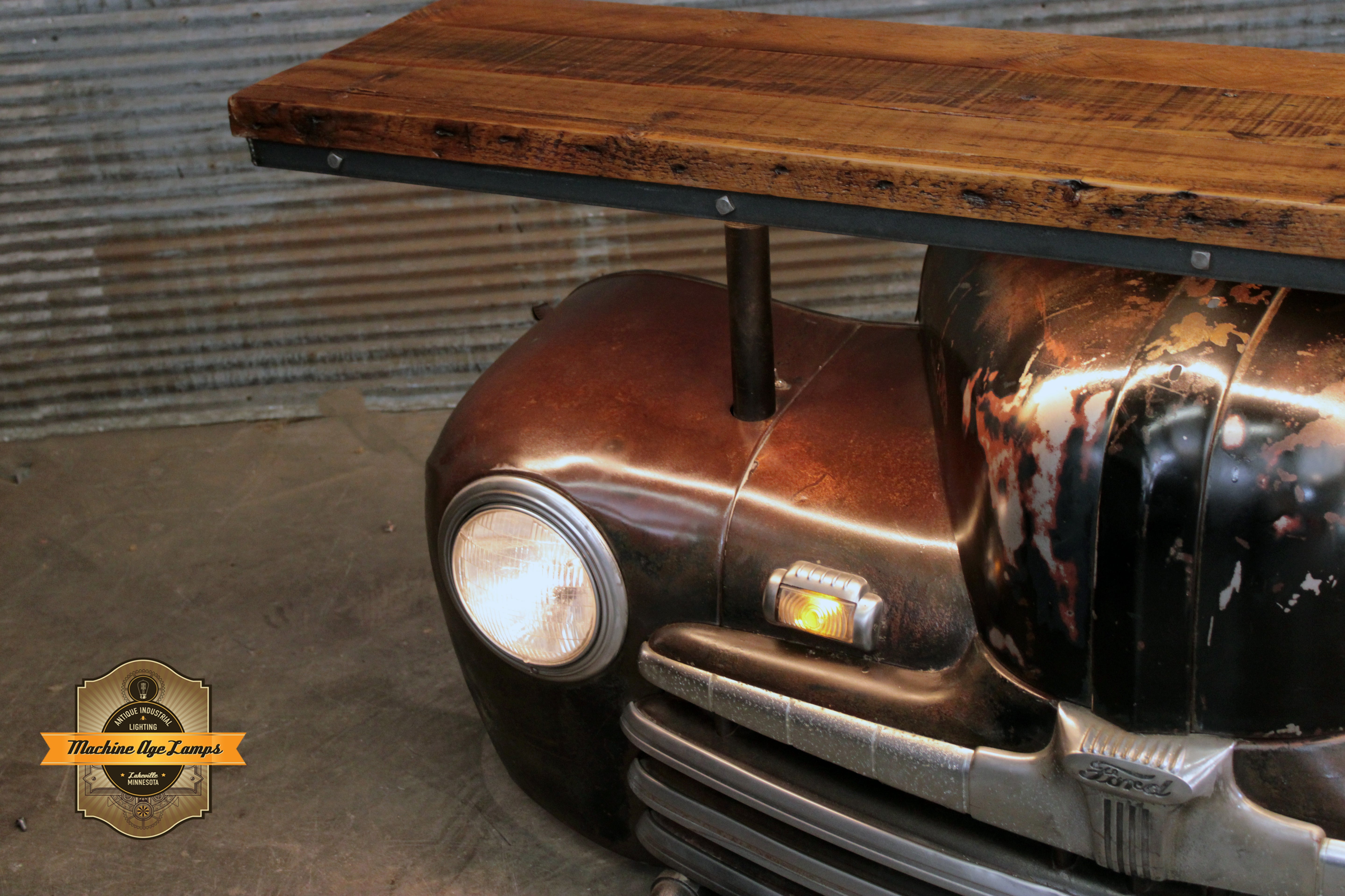 Steampunk Industrial / Ford 1946 / Bar / Barn Wood Top / Automotive / Table #4447