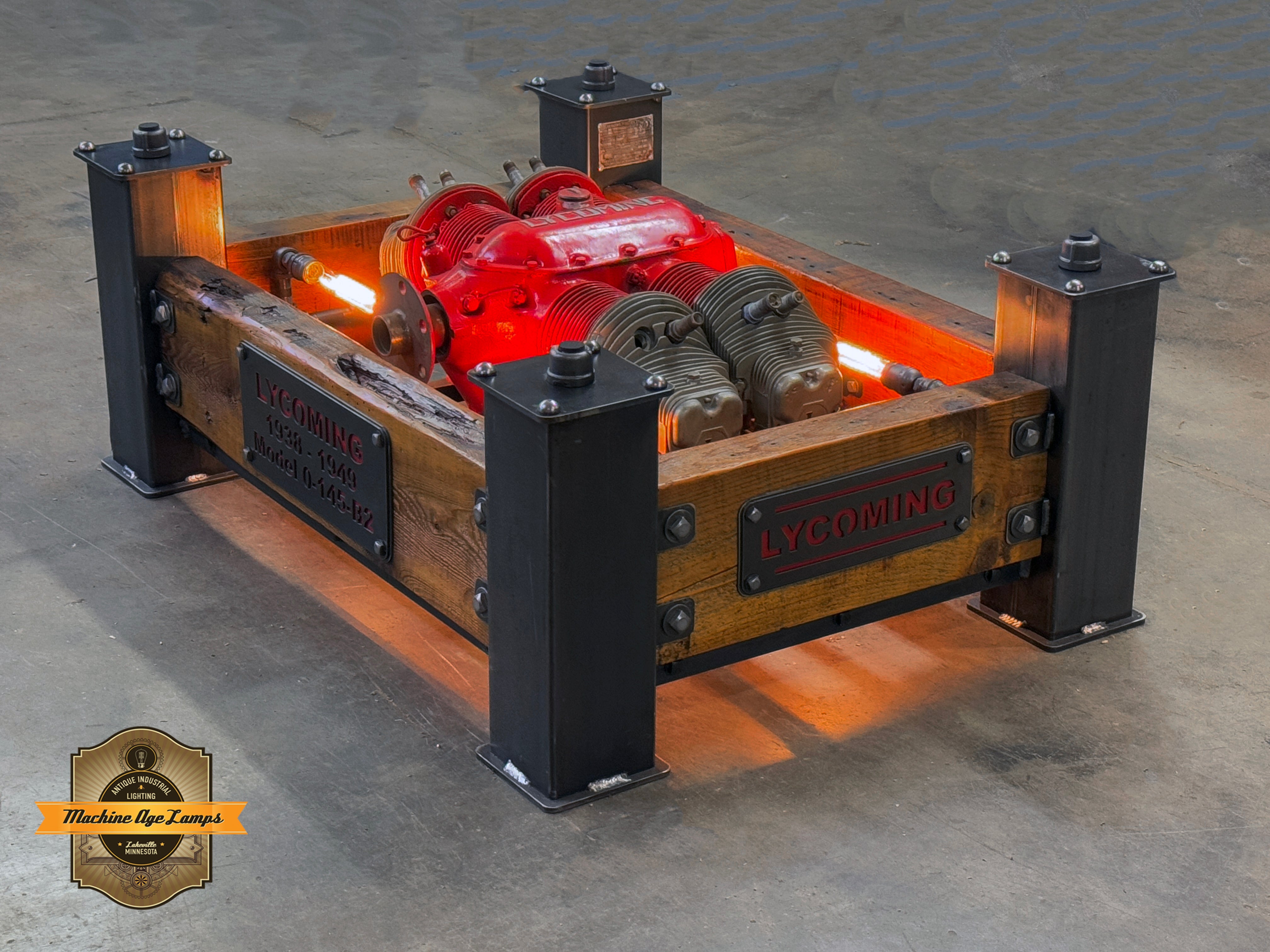 Steampunk Industrial / Lycoming Airplane Engine / Piper Cub / Aviation / Coffee Table #4599