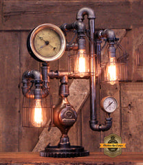 Steampunk Industrial / Antique Steam Gauge Lamp / Tractor Gear  / Lamp #4257