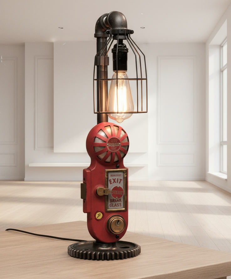 Steampunk Industrial / Antique Fire Door Lock / Fireman / Gear / Lamp #4702