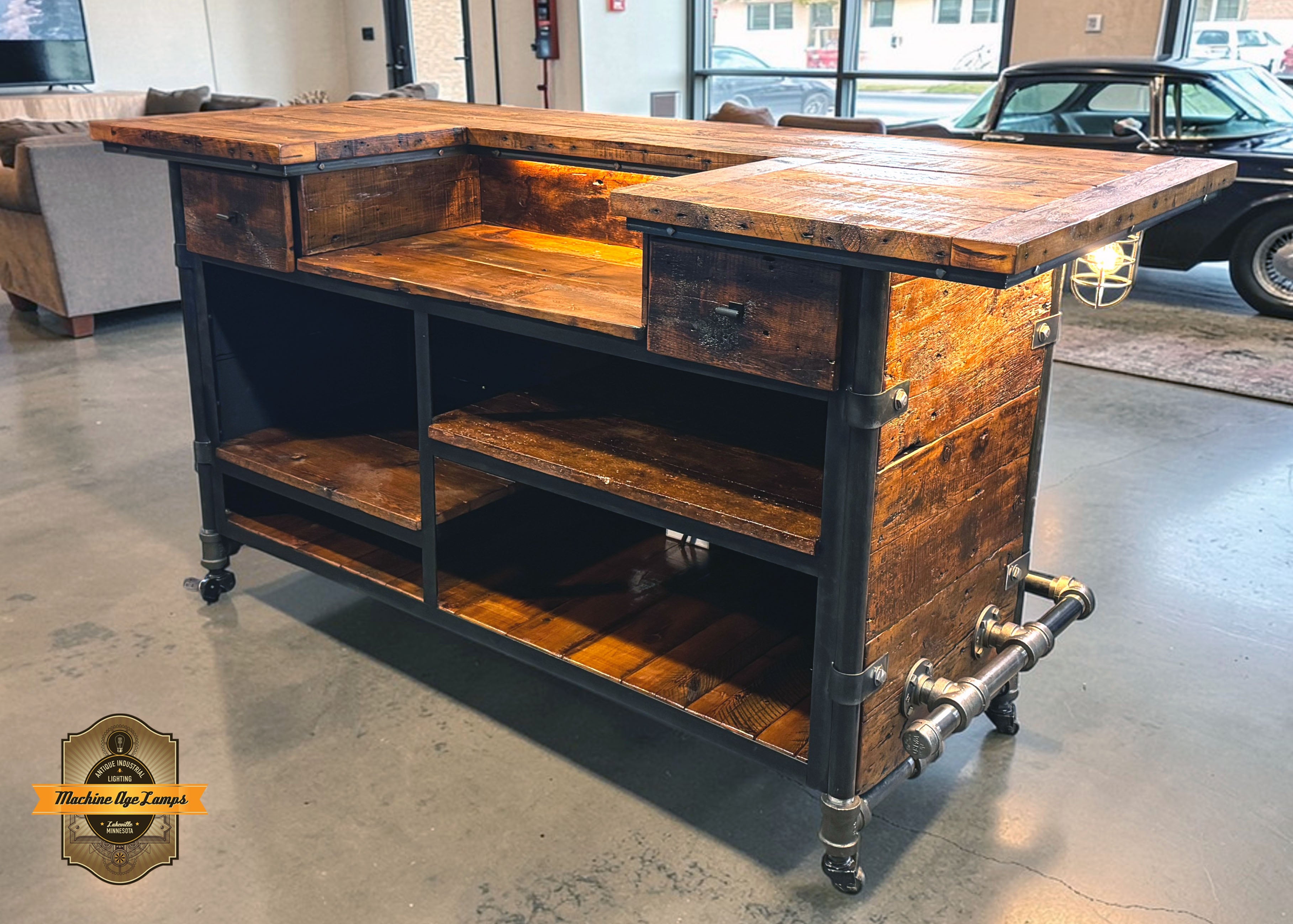 Steampunk Industrial / Bar / Barnwood / Drawers / Table #4784