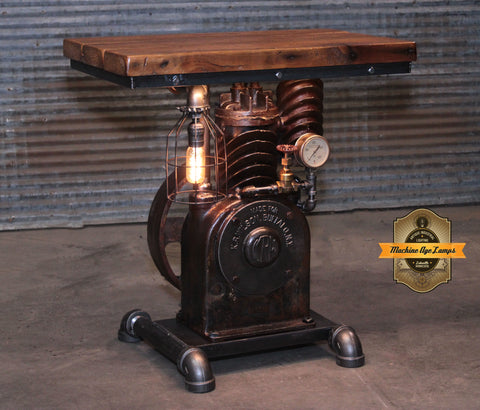 Steampunk Industrial / Antique Motor  / Barnwood Top / Gauge - Table #4701