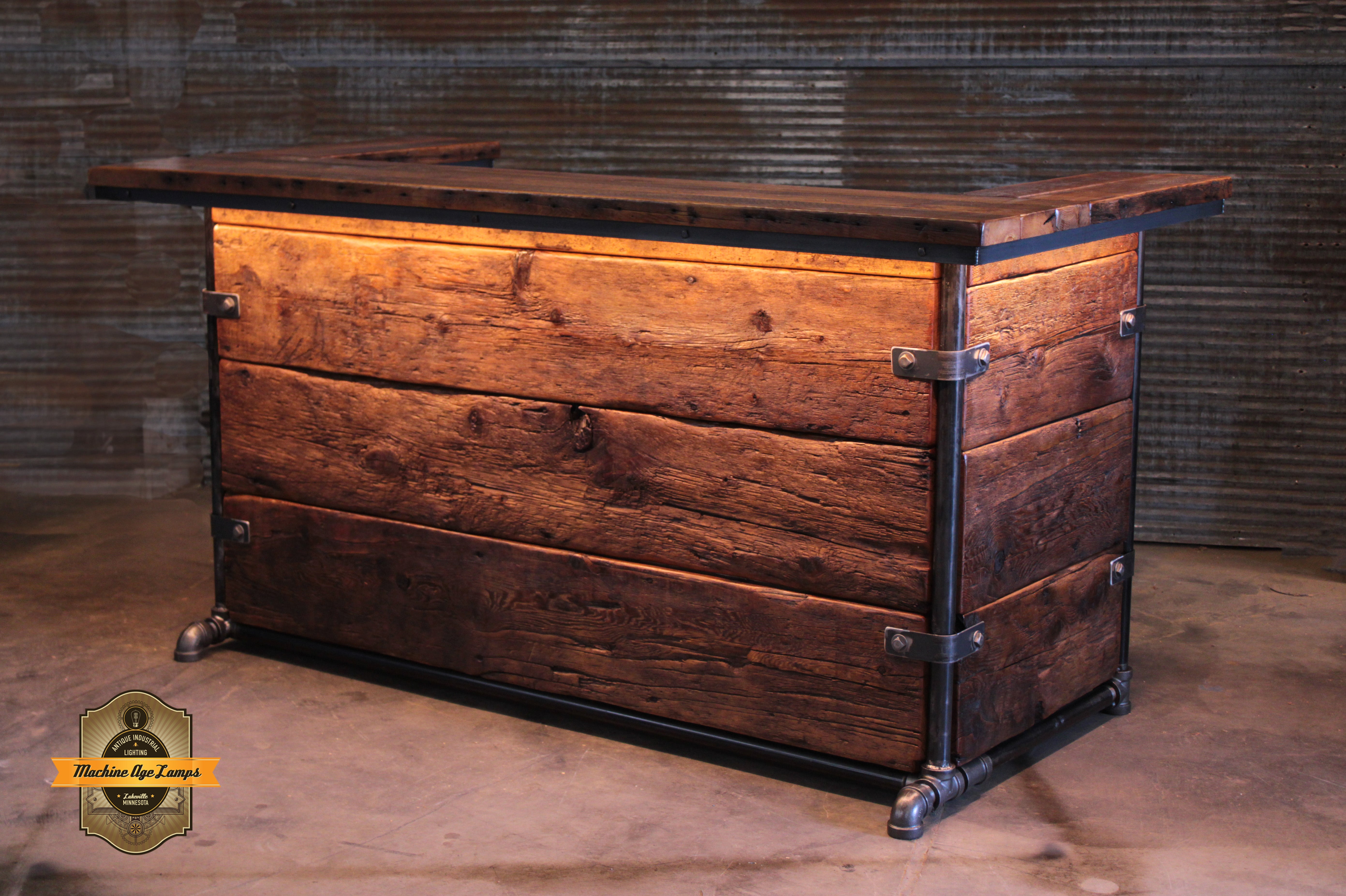 Steampunk Industrial Bar / Barnwood  / Hostess Stand / Automotive / 82"  / #4410