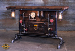 Steampunk Industrial Table / Pub, sofa console / Antique Furnace Door / Barnwood / Table #4350