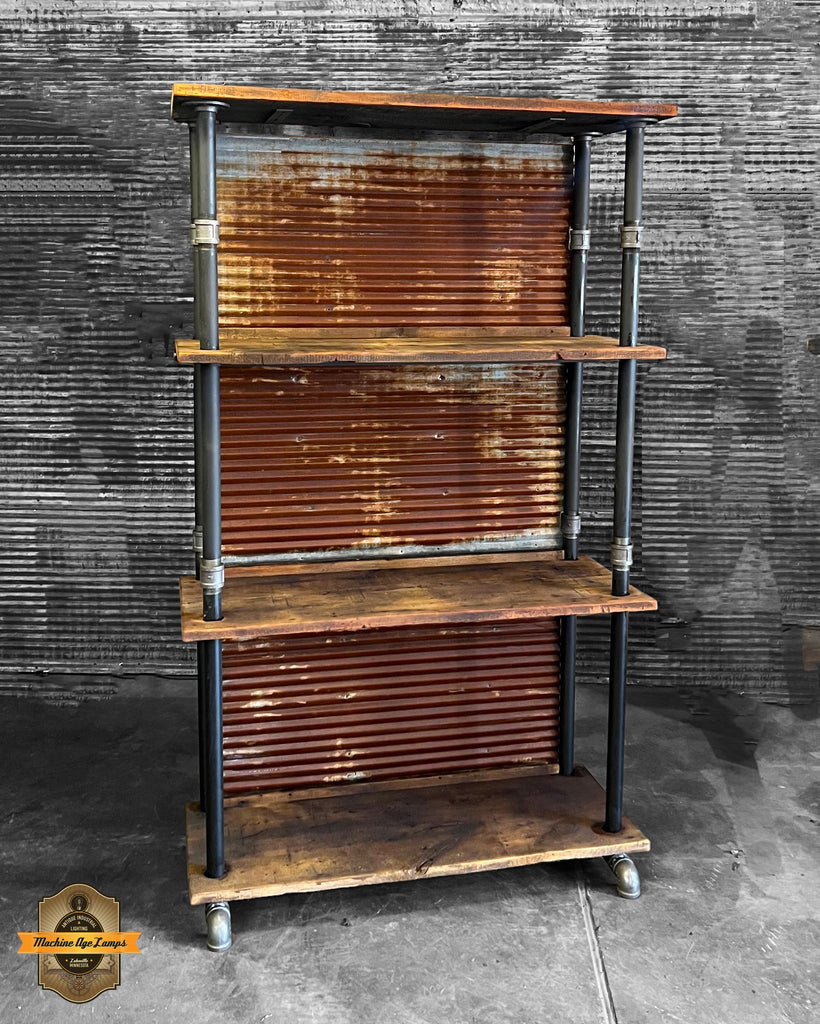 Steampunk Industrial Barnwood Table Shelving Unit Wall 48"