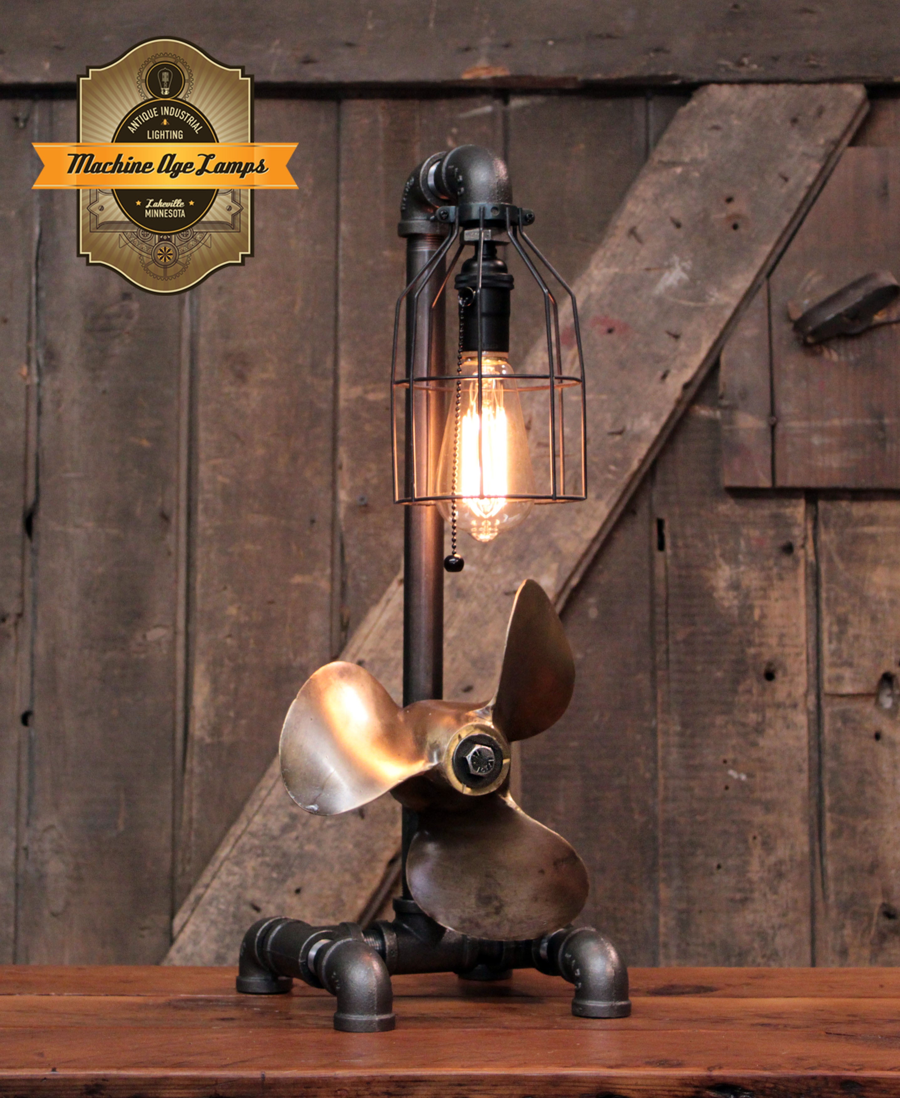 Steampunk Industrial / Boat Marine Nautical  / Antique Brass Propeller / Lamp / Gear Base #4703