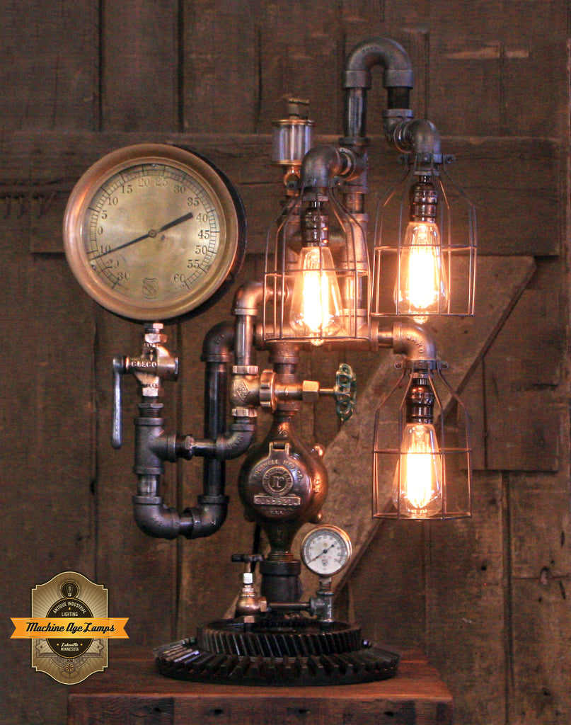 Steampunk Industrial / Antique Steam Gauge Lamp / Oiler / Gear / Lamp #4099
