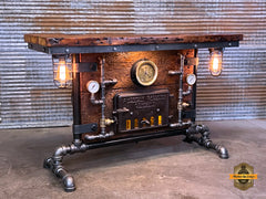 Steampunk Industrial Table / Pub, sofa console / Antique Furnace Door /  Barnwood / Table #5045