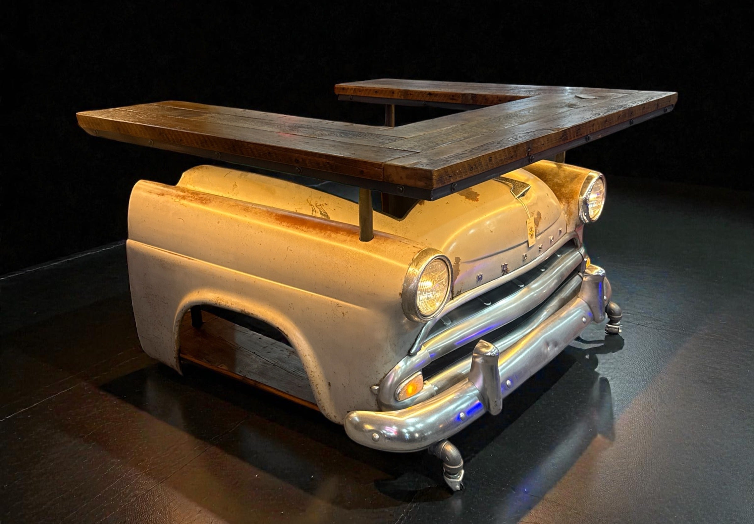 Steampunk Industrial 1954 Hudson Jet  Bar with Barnwood Top Table Automotive