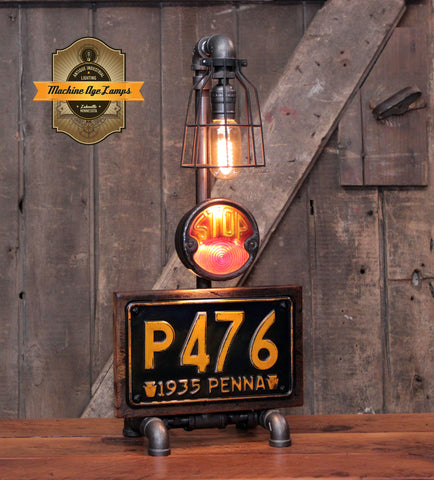 Steampunk Industrial / Antique 1930's / Stop tail light / License Plate / Automotive  / Hot rod / Lamp #4705