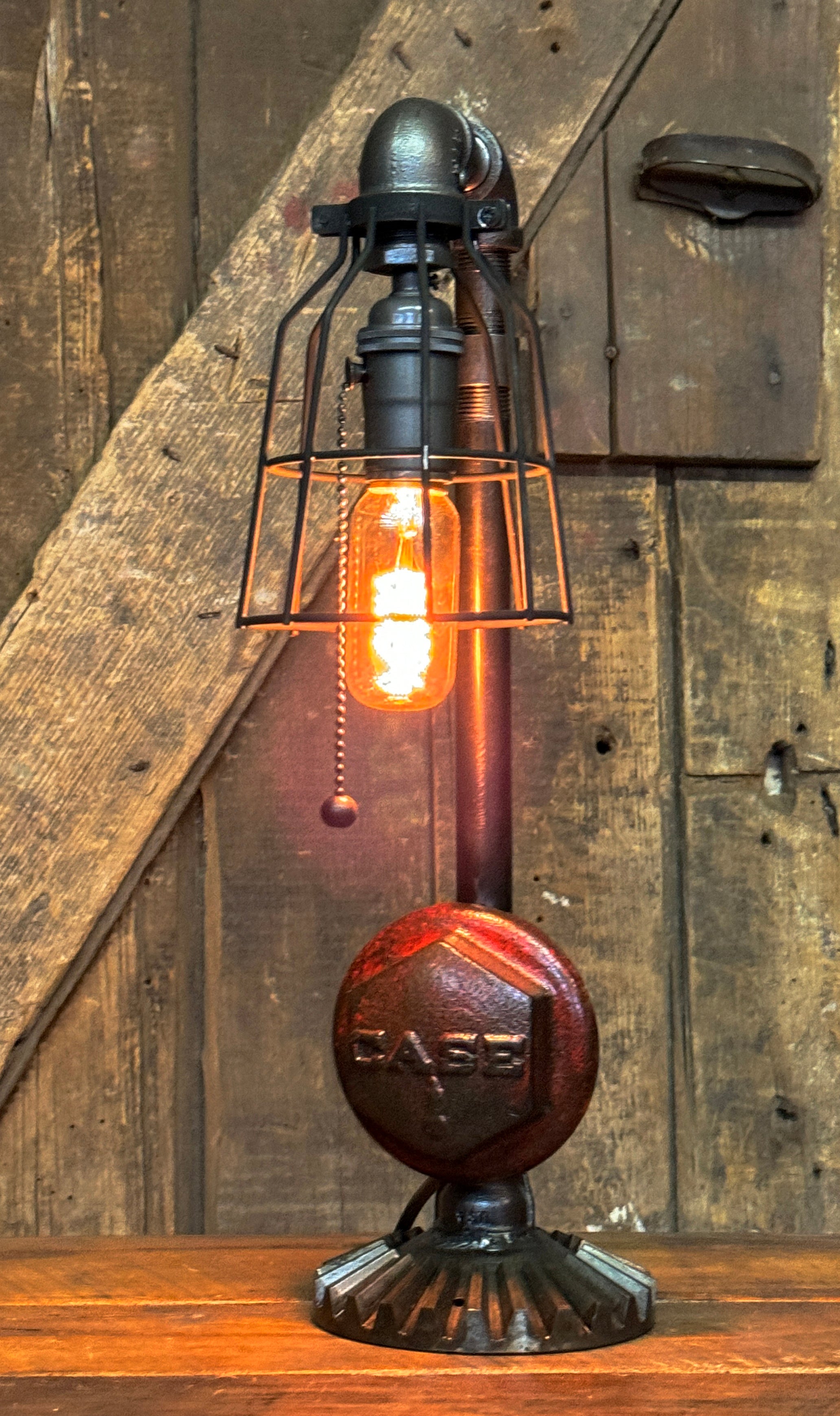 Steampunk Industrial / Antique Case  Tractor Wheel Hub / Gear / Lamp #4299