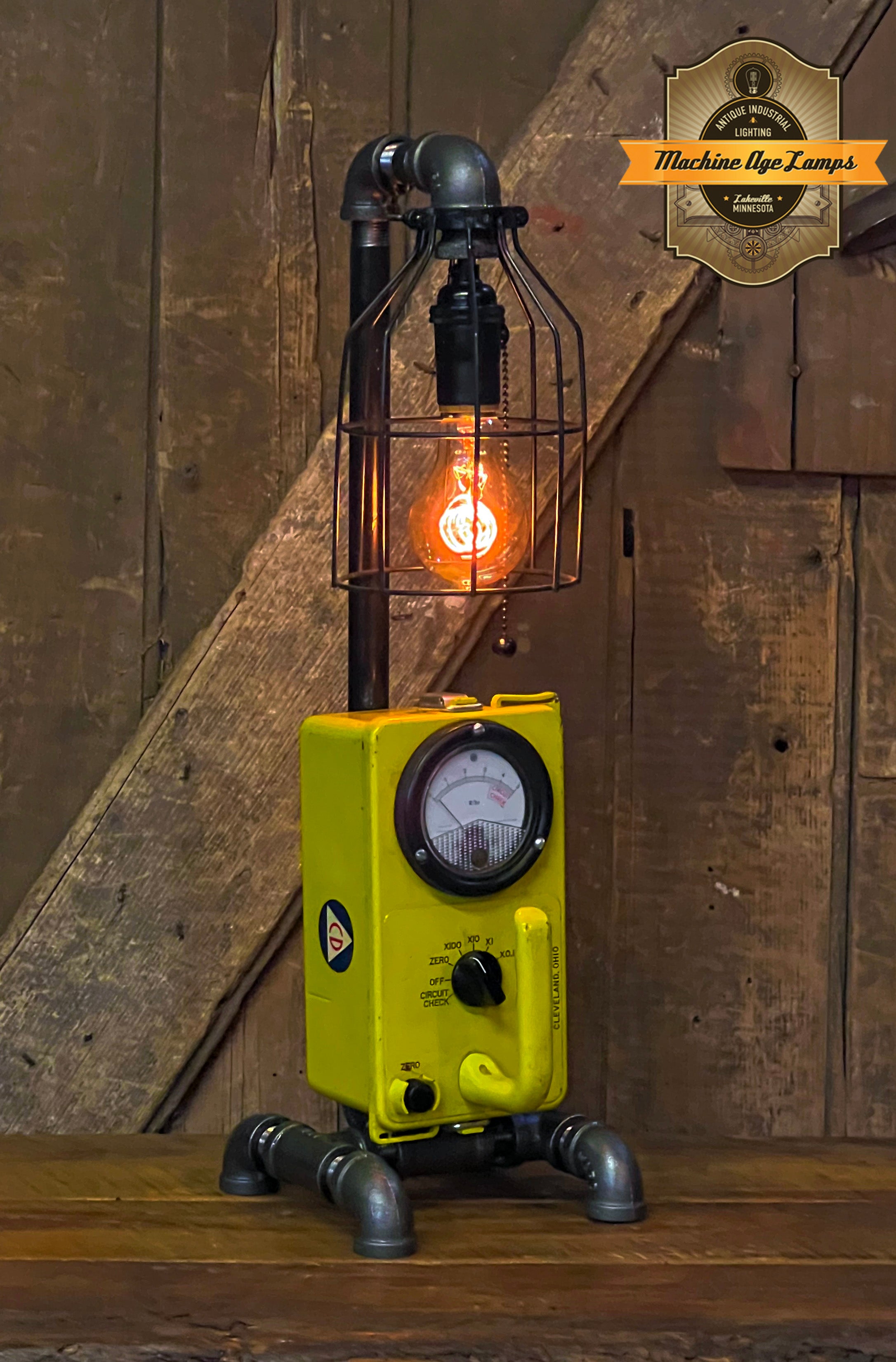 Steampunk Industrial Machine Age Lamp / Civil Defense Geiger Counter / Lamp #4255