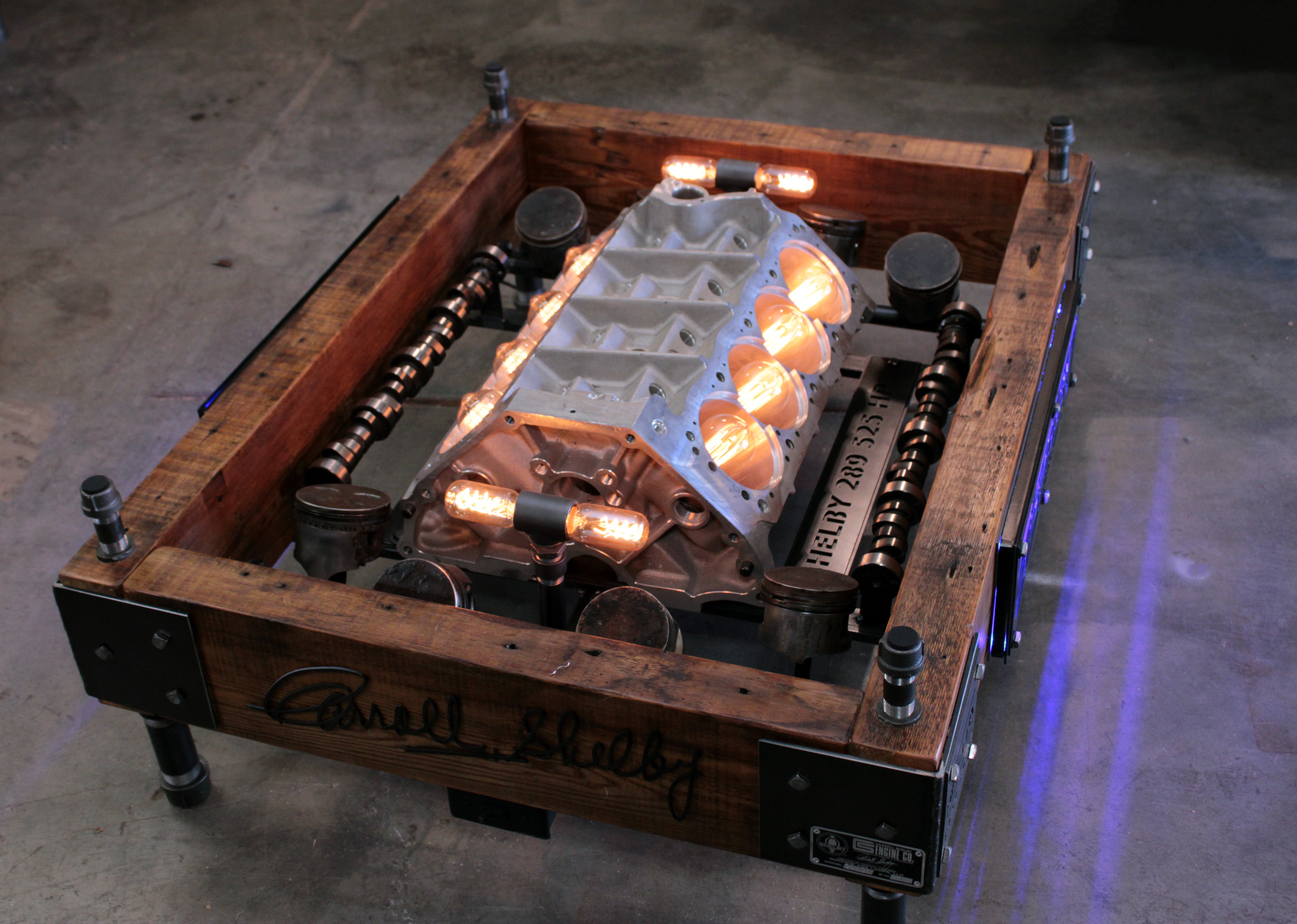 Steampunk Industrial Carroll Shelby 289 Engine Coffee Table #4572