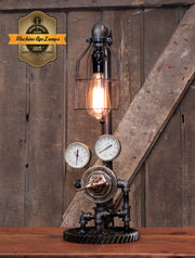 Steampunk Industrial Lamp / Antique Welding Regulator / Gear / New York / Lamp #4511