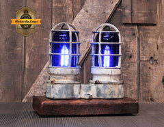 Steampunk Industrial Lamp / Antique Explosion Proof Light / Blue / Gear / Lamp #4707