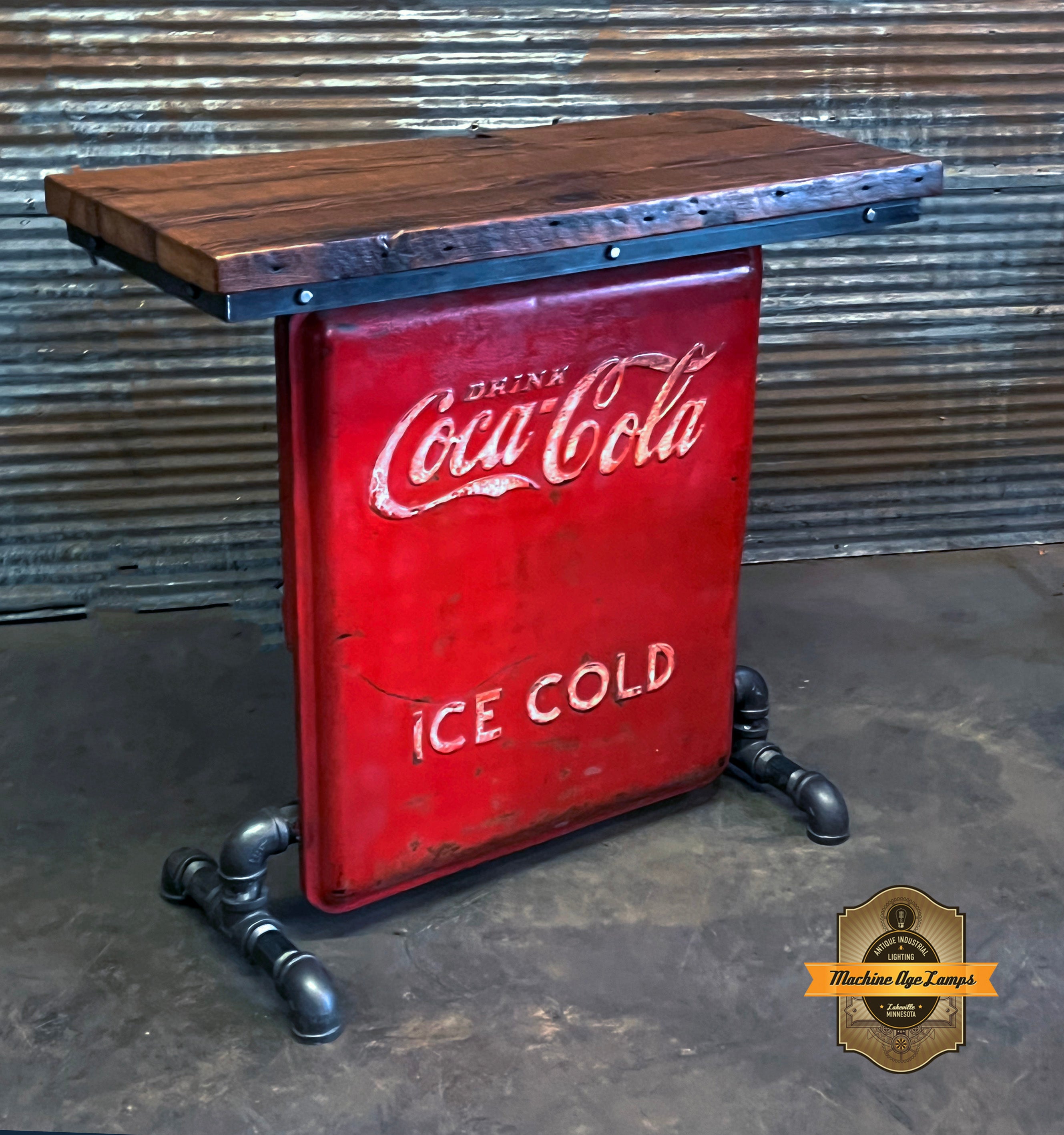 Steampunk Industrial / Antique 1940's Coke / Barn Wood / table #6005