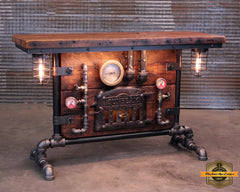 Steampunk Industrial Table / Pub, sofa console / Antique Furnace Door / Barnwood / Table #4495