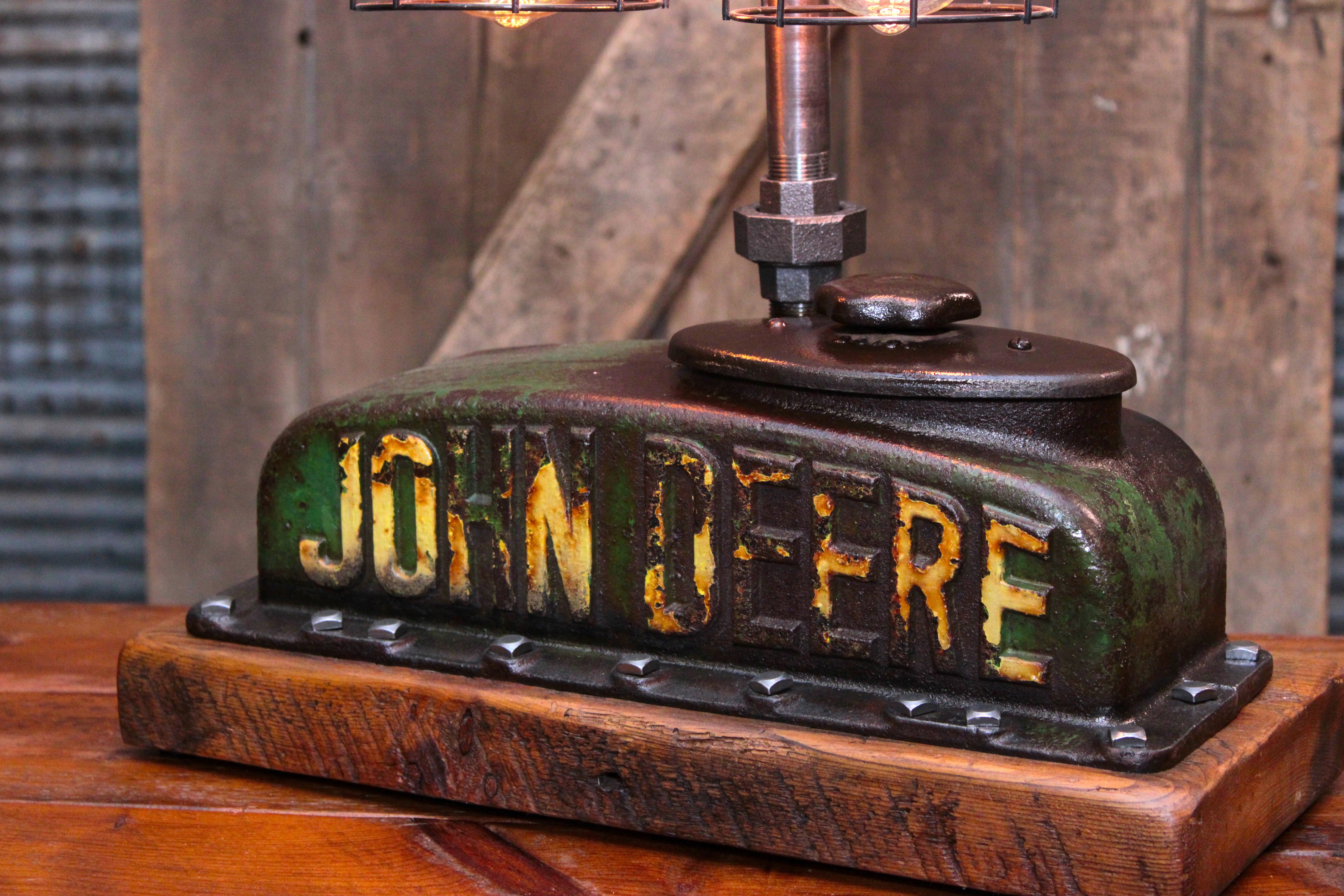 Steampunk Industrial / Antique John Deere Radiator Top / Lamp / Barnwood / Lamp #4383