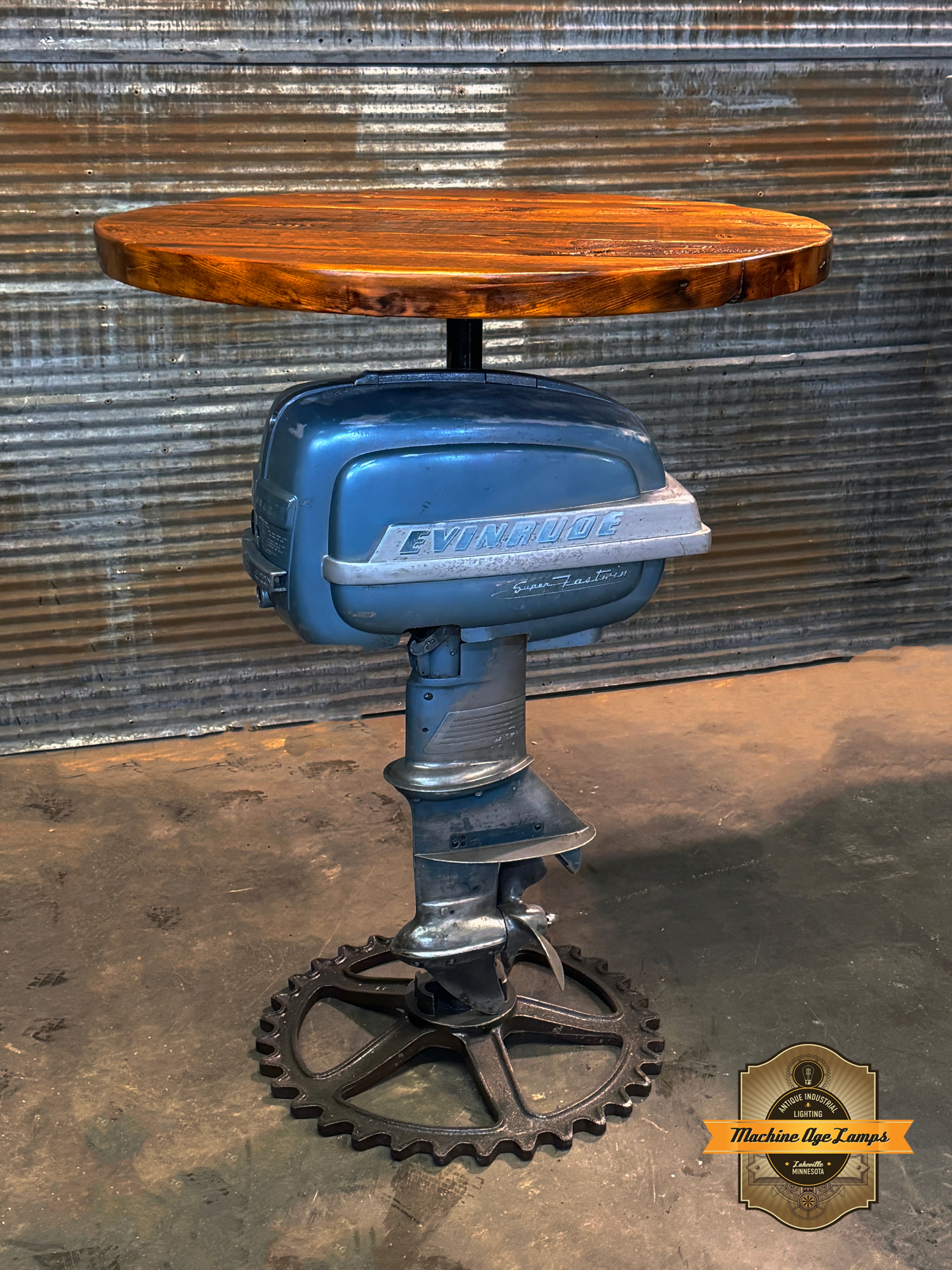 Steampunk Industrial / Antique Evinrude Boat Motor / Nautical / Marine / Cabin / Pub Table / #4385