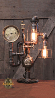 Steampunk Industrial / 1915 Steam Gauge Lamp  / Vance Baker / Iowa  /  Lamp #4796