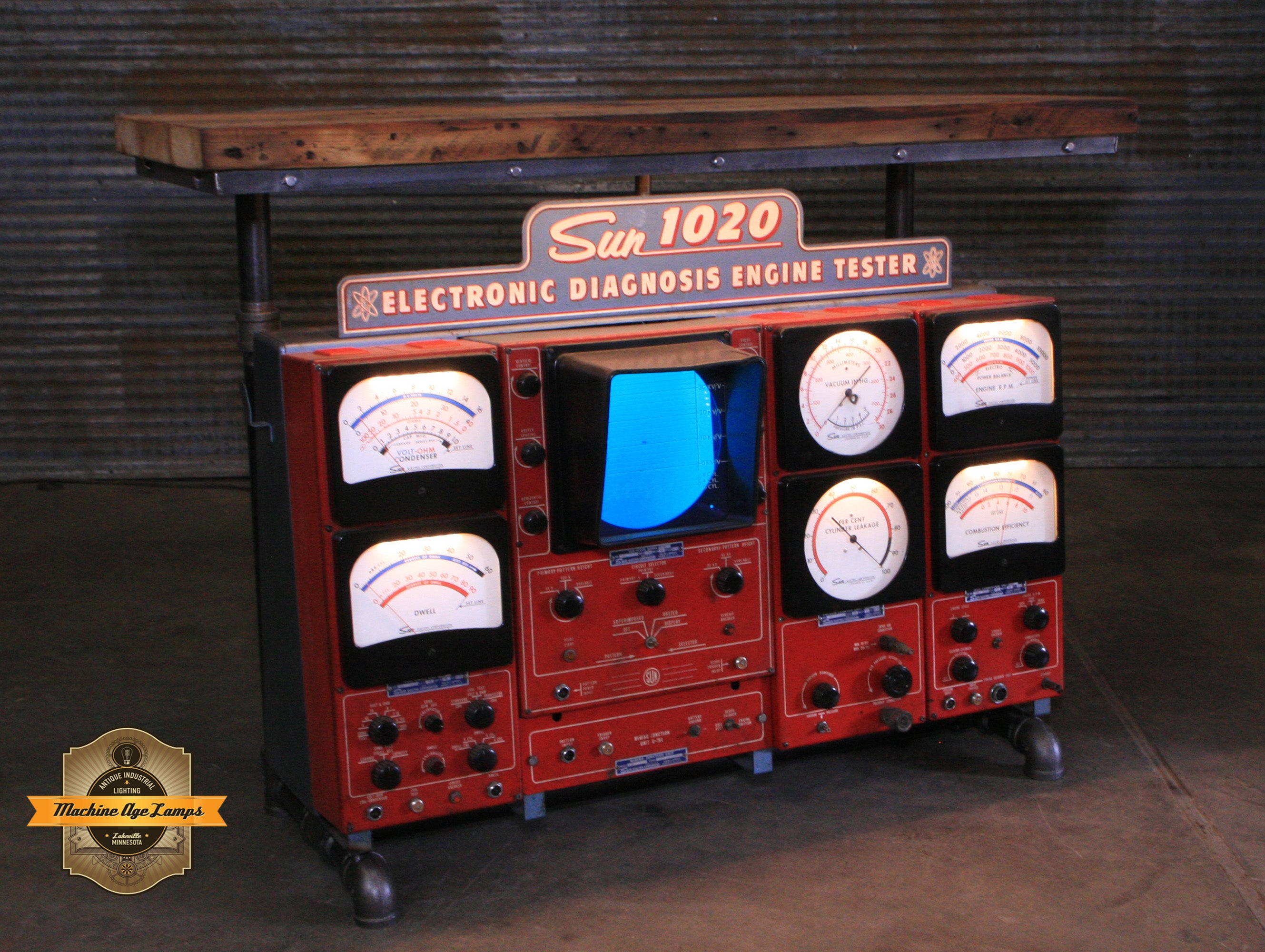 Steampunk Industrial / Antique Sun Engine Analyzer 1020 / Automotive / Barn wood Table / #4262