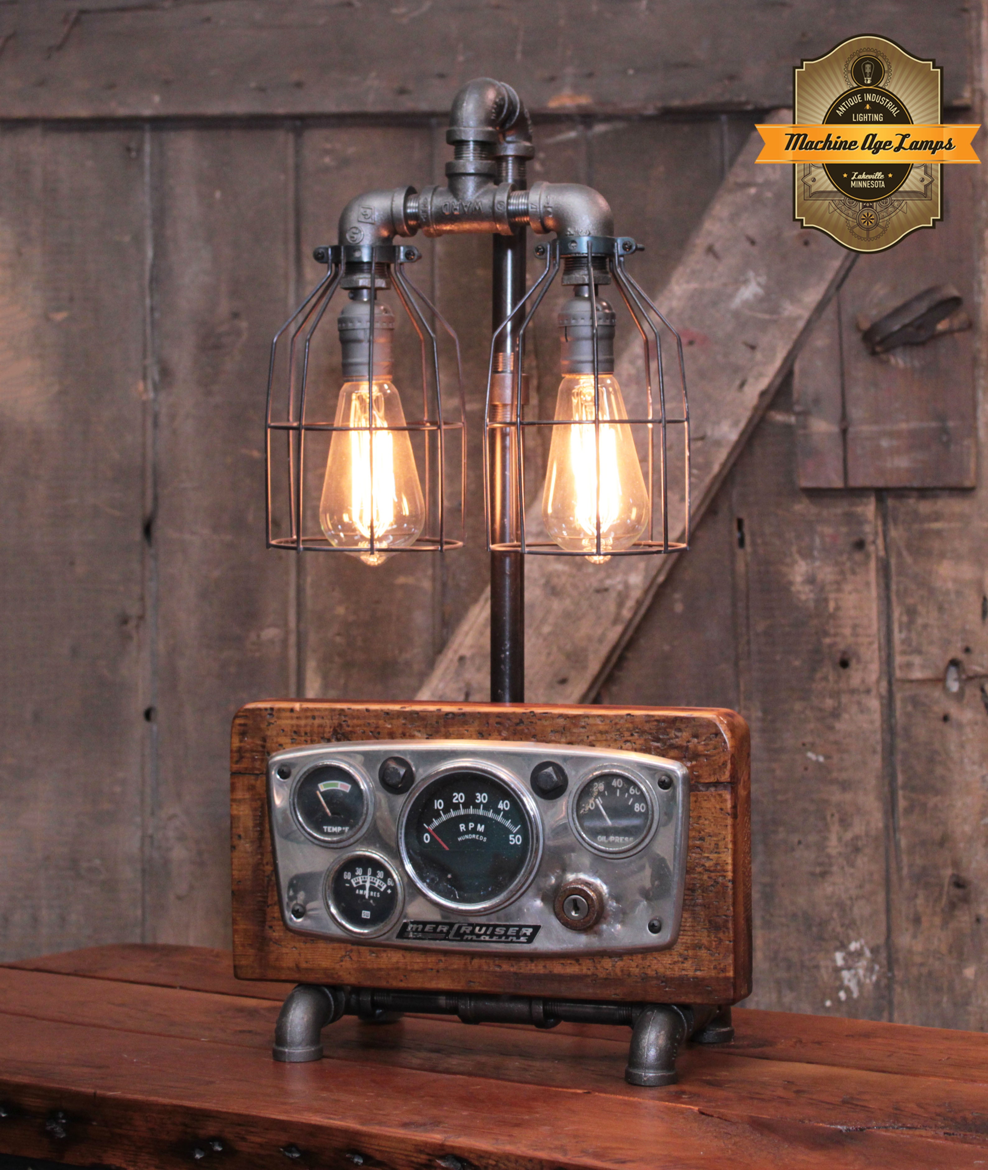 Steampunk Industrial / Antique Mercruiser Boat Dash Lamp  / Nautical / Marine / Lamp #4645