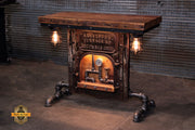 Steampunk Industrial Table / Pub, sofa console / Antique Furnace Door / Barnwood / Table #
