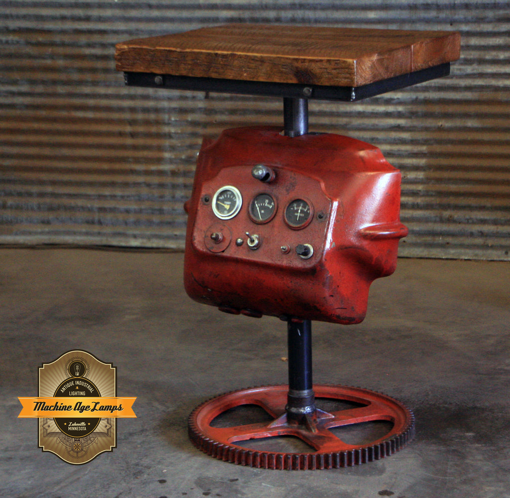 Steampunk Industrial Table / Side / Antique Farmall Tractor dash / Farm  /  Barnwood / Table #4148