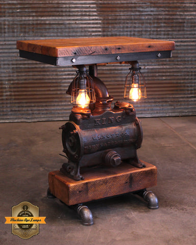 Steampunk Industrial / Antique Nott Water pump / Barnwood Top / Gauge - Table #4503