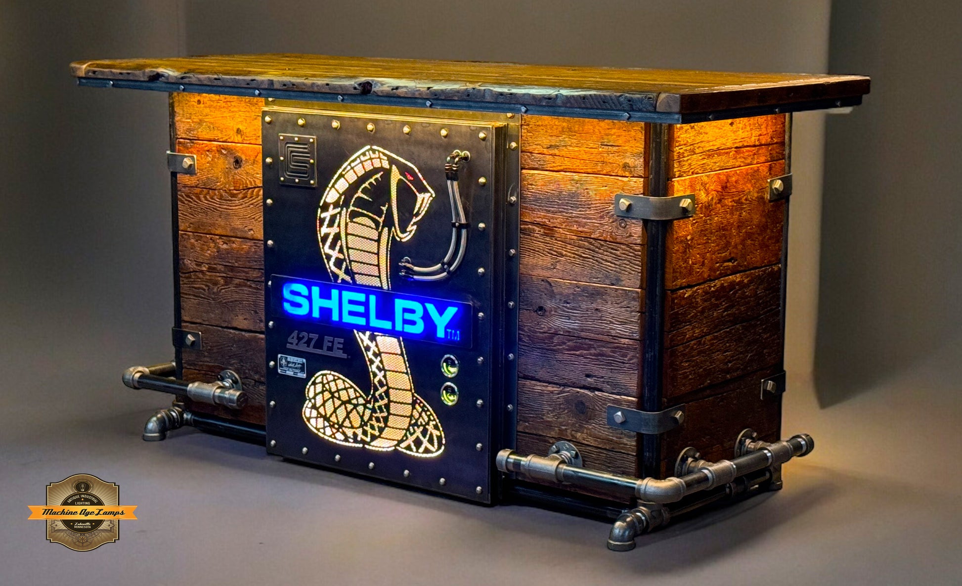 Carroll Shelby Steampunk Industrial Refrigerator Bar with snake design