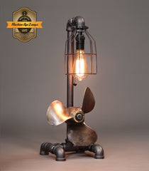 Steampunk Industrial / Boat Marine Nautical  / Antique Brass Propeller / Lamp / Gear Base #4703