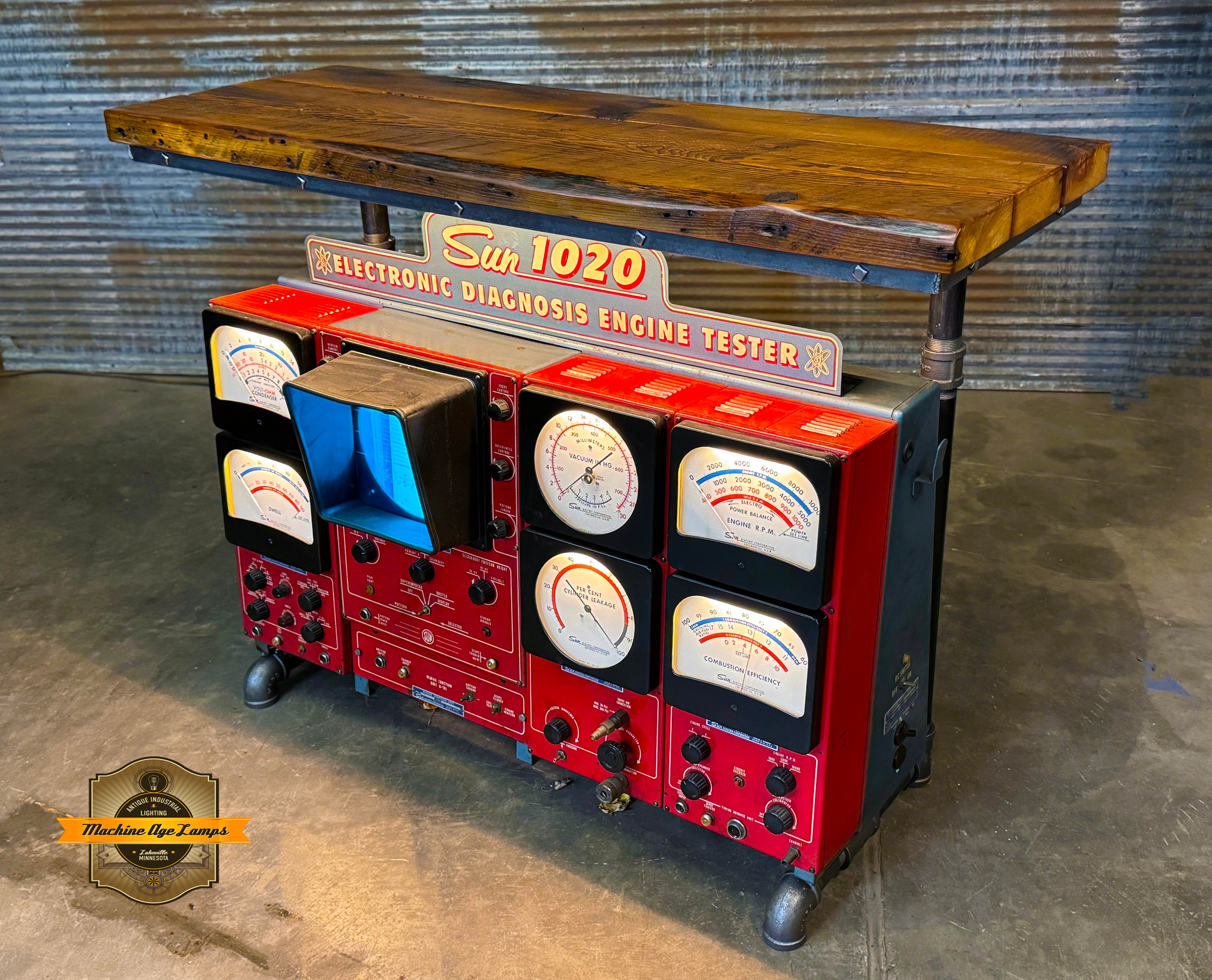 Steampunk Industrial / Antique Sun Engine Analyzer 1020 / Automotive / Barn wood Table / #4262