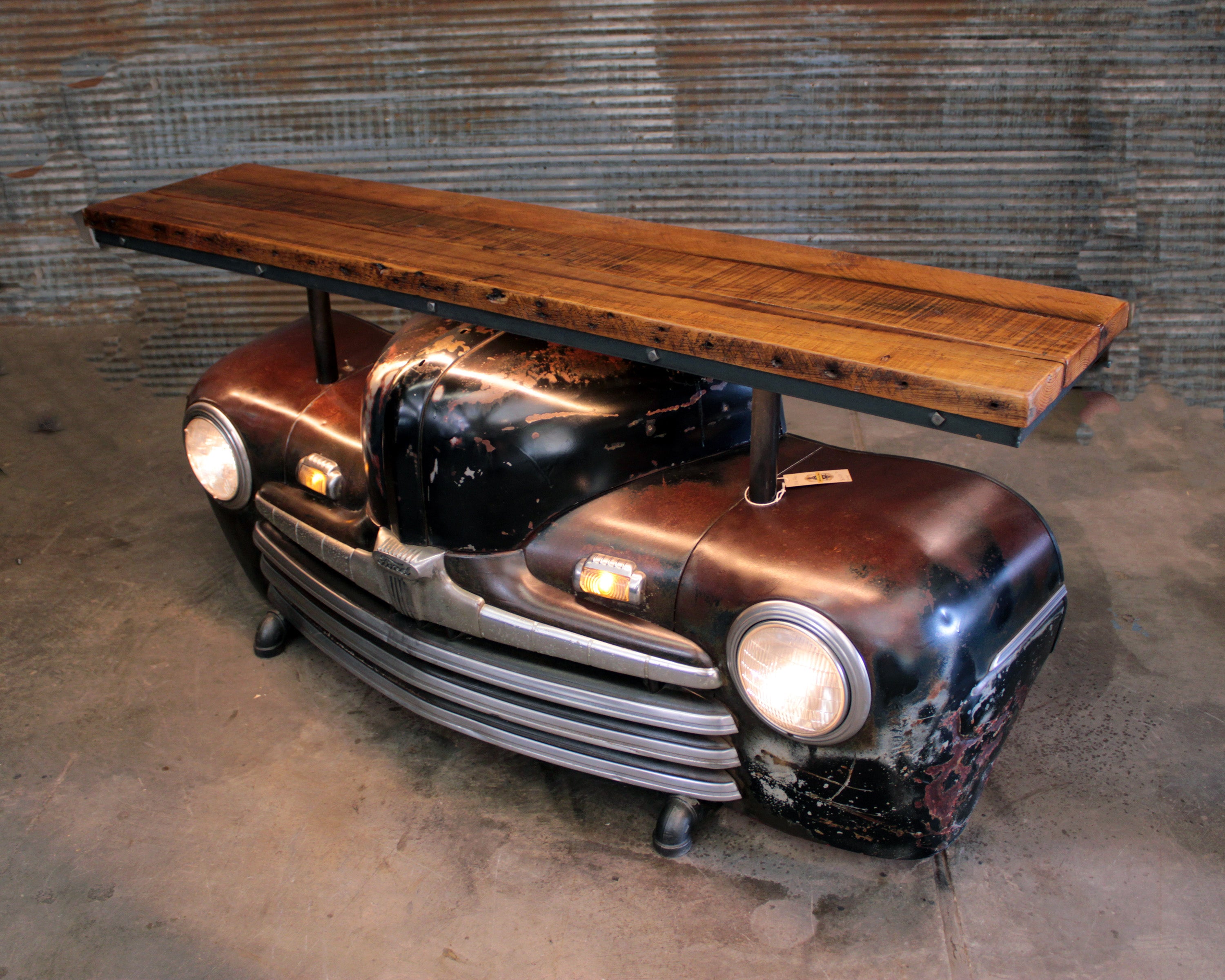 Steampunk Industrial / Ford 1946 / Bar / Barn Wood Top / Automotive / Table #4447