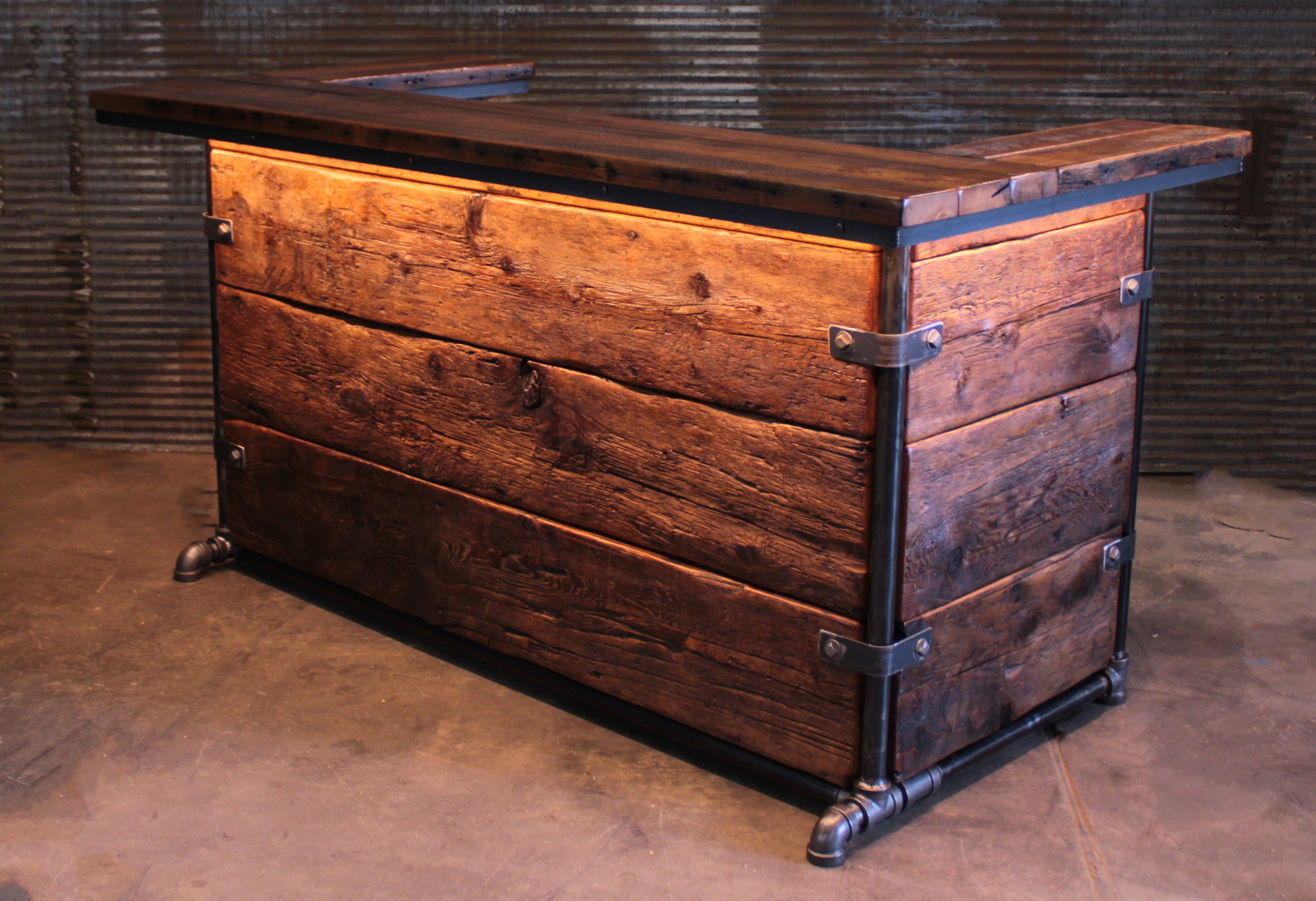 Steampunk Industrial Bar / Barnwood  / Hostess Stand / Automotive / 82"  / #4410