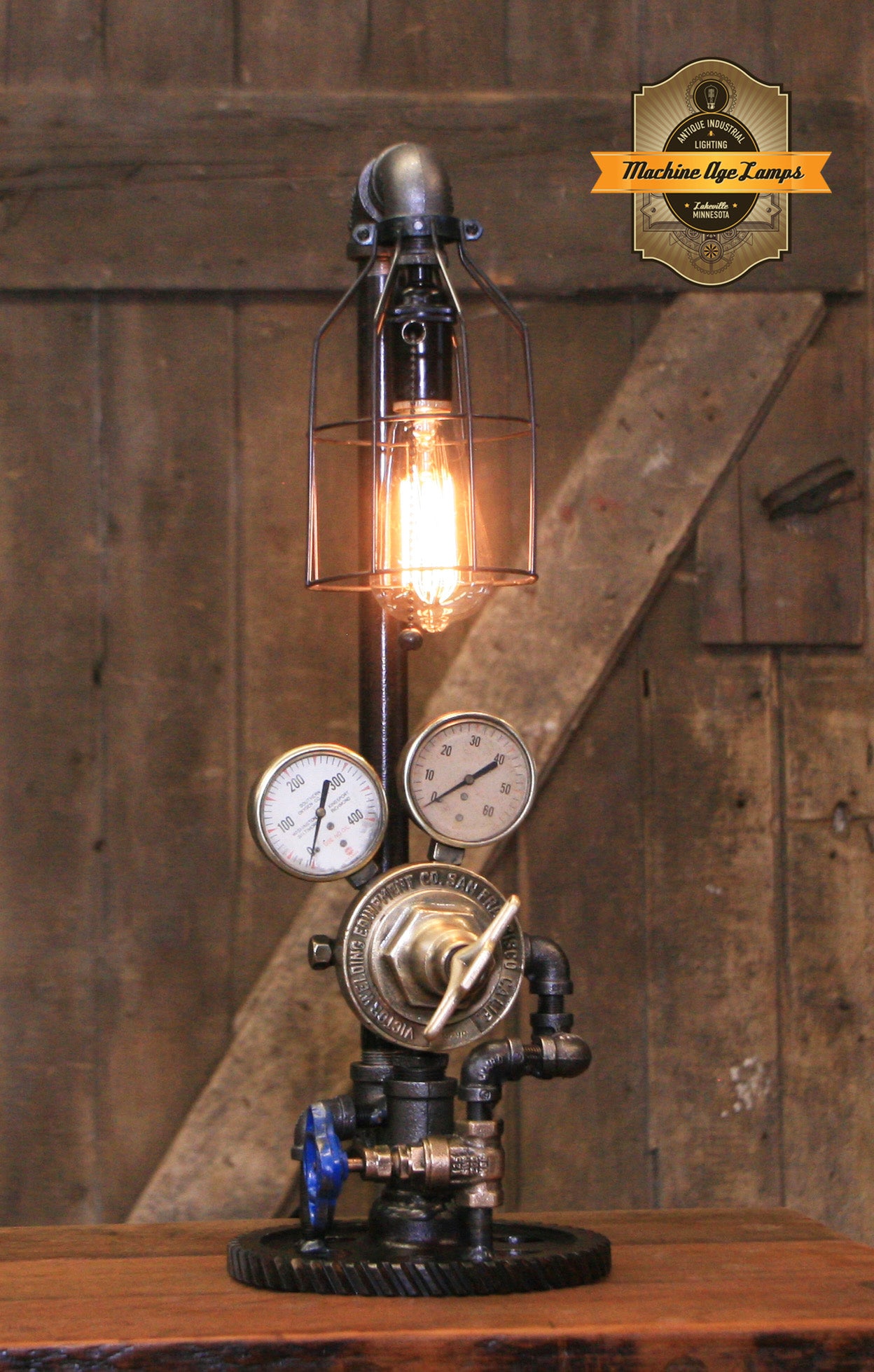 Steampunk Industrial Lamp / Antique Welding Regulator / Gear / Chicago / Lamp #4268