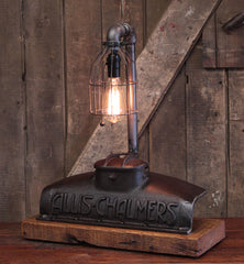 Steampunk Industrial / Allis Chalmers Tractor Radiator / Farm / Barnwood Base Lamp Light #4459