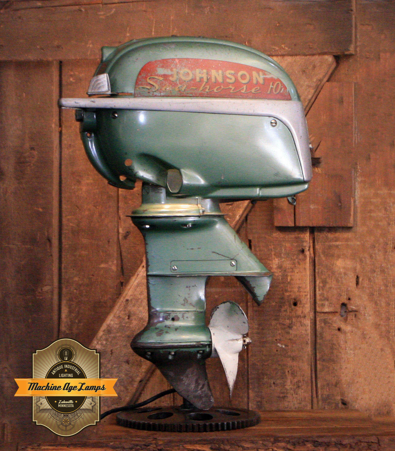 Steampunk Industrial / Antique Johnson Boat Motor / Nautical / Marine / Cabin / Lamp #4239