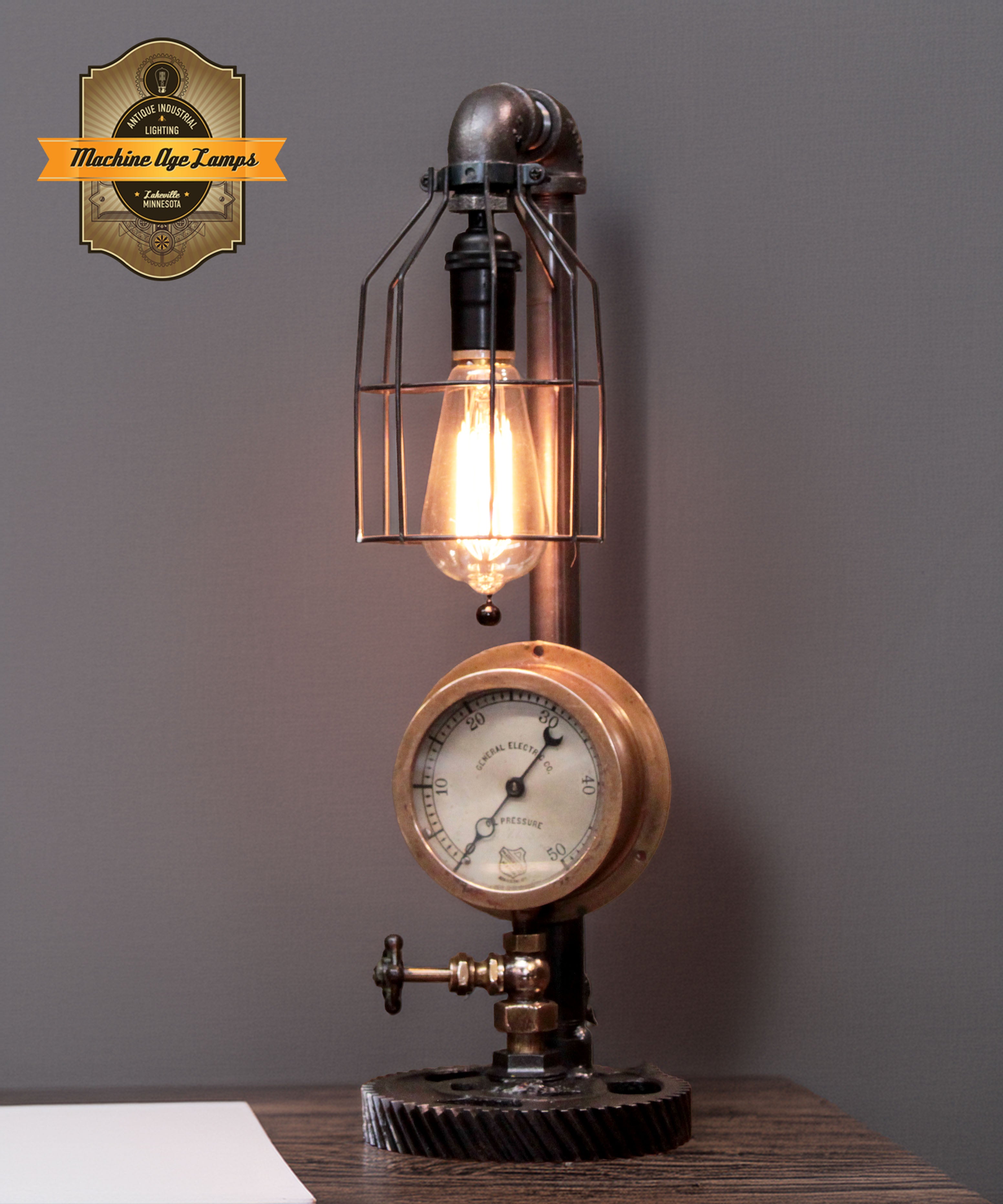 Steampunk Industrial / Steam Gauge Lamp / Gear / General Electric  / Lamp #4704